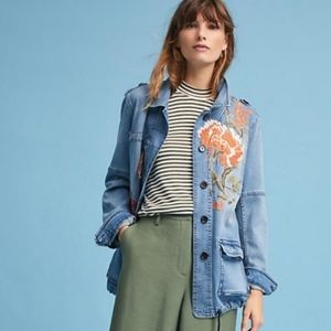 Anthropologie Embroidered Denim Utility Jacket